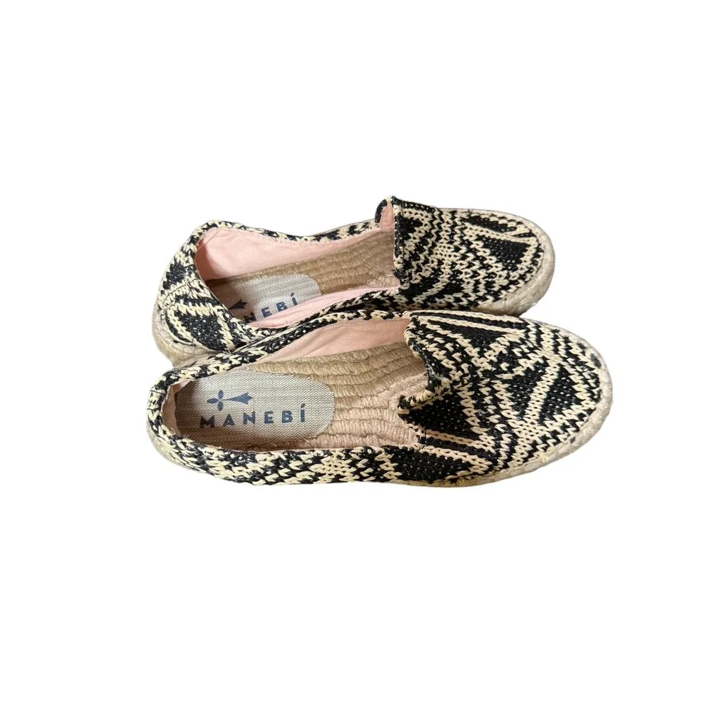 Manebi Black White Woven Espadrille Flats Closed Back Size 37